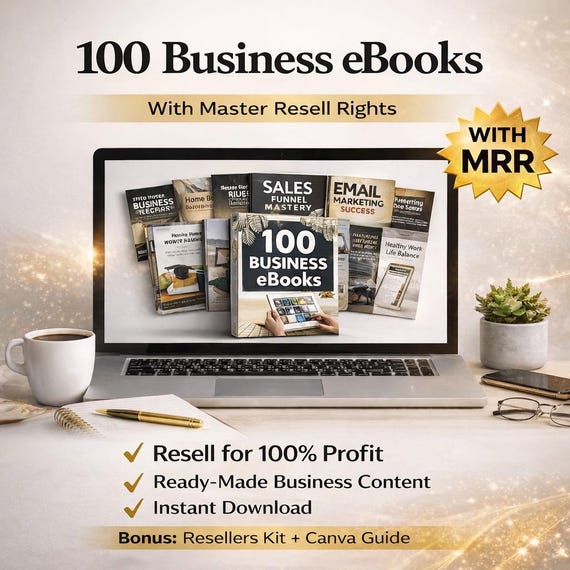 PLR 100 Business eBooks Bundle MRR, Master Resell Rights, Learn Business & Entrepreneurship Done For You Guides, Passive Income, Download