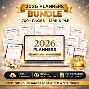 MRR 2026 Planners Bundle PLR Editable Planner Canva Templates Master Resell Rights, Private Label Rights, Done For You Digital Download