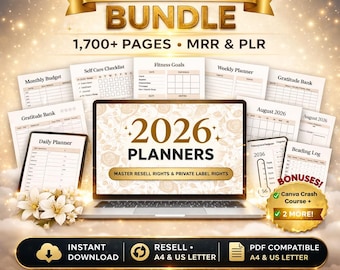 Bundle d'agendas MRR 2026 PLR agendas modifiables modèles canva droits de revente maître, droits de marque privée, téléchargement numérique fait pour vous