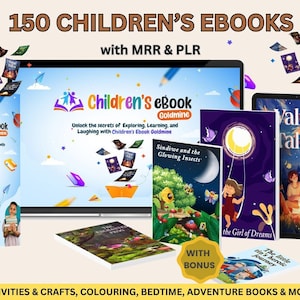 Paquete de 150 libros infantiles PLR, reventa de libros electrónicos para niños, derechos de reventa maestra, regalo para amantes de los libros de Amazon KDP o Kindle, dos bonificaciones con MRR