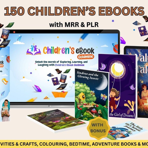 Lot de 150 livres pour enfants DPP, revente d'ebooks pour enfants, droits de revente principaux, Amazon KDP ou Kindle, cadeau pour amoureux des livres, deux bonus avec MRR