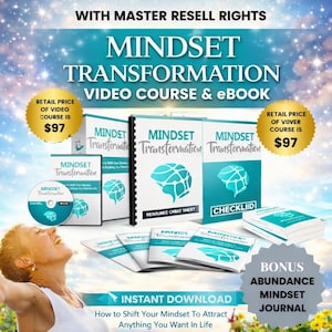 Curso en video y libro electrónico sobre transformación de mentalidad de MRR, derechos de reventa, kit de revendedor, curso de autoayuda, recurso de coaching de mentalidad