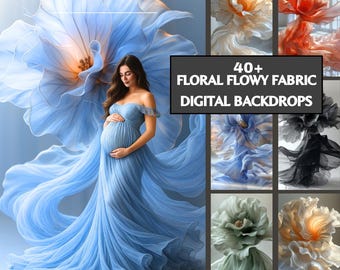 40 Floral Flowy Backgrounds Bundle, Pregnancy Portraits, UHD Digital Download JPG, 2 Bonuses