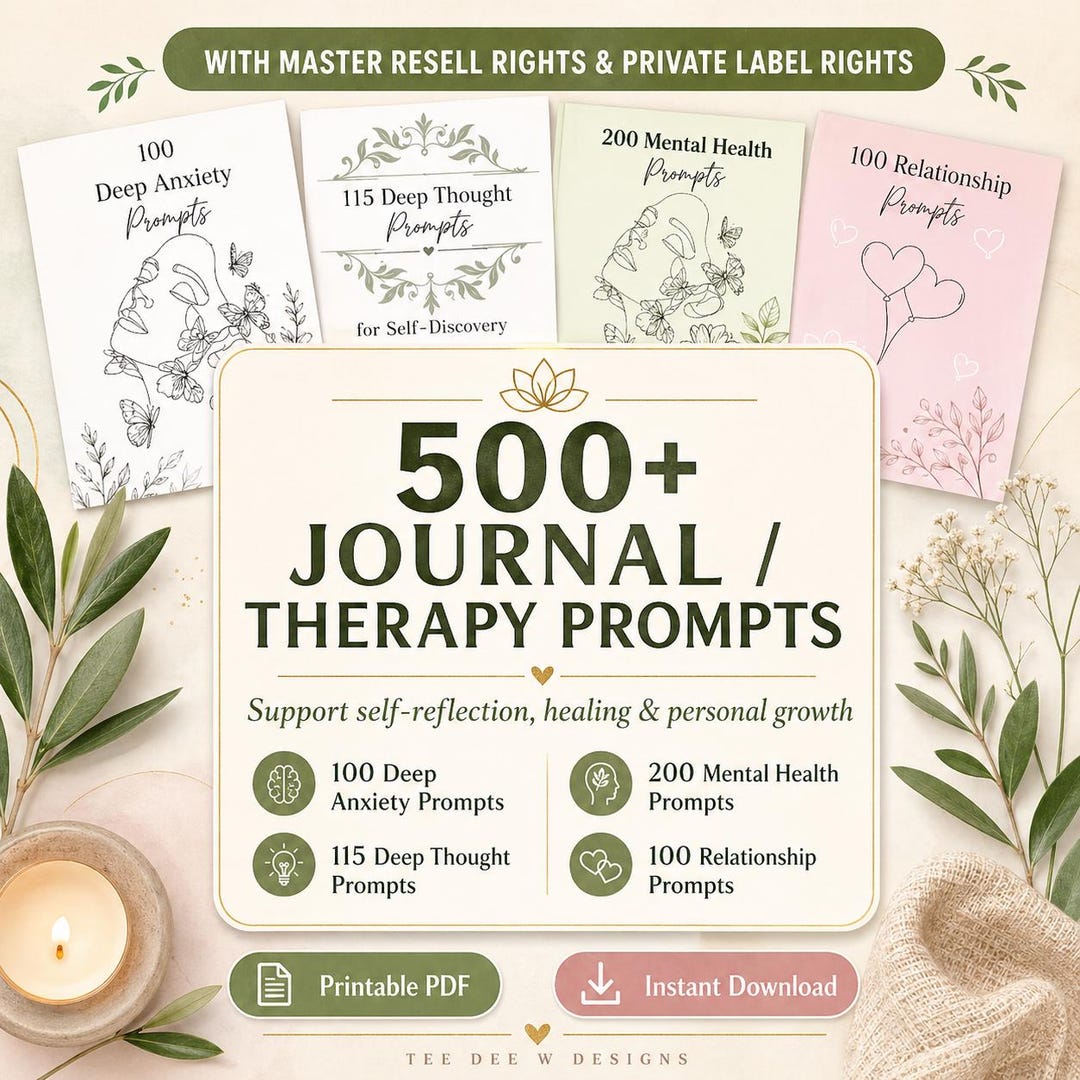 Journal Prompts Bundle Therapy Prompts MRR PLR Printable Self Help ...