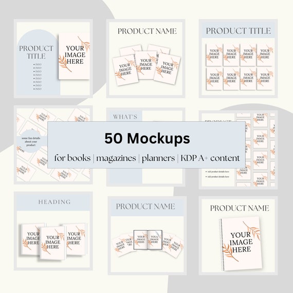 50 Book Mockup Templates Bundle, Ebook mockups, Spiral Notebook, Etsy Book Listings, Etsy seller mockup, Amazon A+ Content