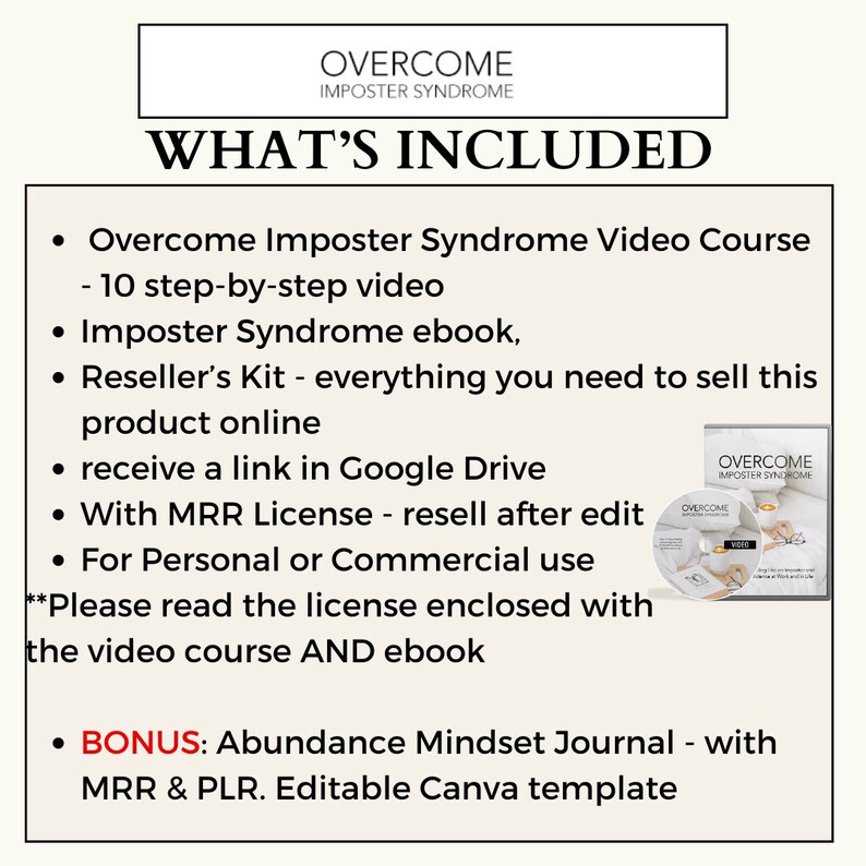 Overcome Imposter Syndrome Video Course & Ebook, MRR, Master Resell Rights, Reseller Kit, Self Help Course, Self Esteem, Mental Health image 3