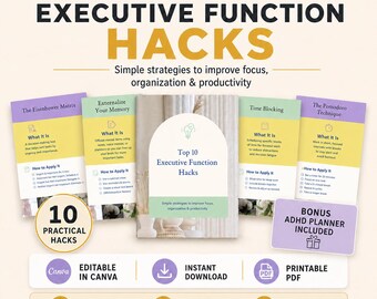 Funzioni esecutive ADHD: 10 trucchi per bambini, adolescenti e adulti, supporti visivi, risorse di coaching, strategie per le funzioni esecutive, bonus di download immediato.