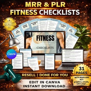 Ensemble de listes de contrôle de remise en forme DPP Santé et bien-être MRR Entraîneur principal Droits de revente Entraîneur personnel Planificateur de remise en forme imprimable DFY