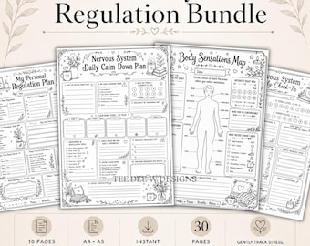 Nervous System Regulation Printable Bundle, Anxiety & Burnout Journal, Stress Tracker, Grounding Workbook, 30 Pages, A4 A5 US, DOwnload