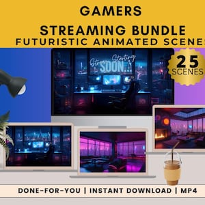 Gamers Animated Streamers Bundle Futuristic Stream Scenes, Cyberpunk Scenes, Be Right Back, Stream Ending, Offline Images, Twitch Download