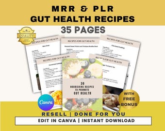 30 Darm-Gesundheit Rezepte PLR MRR | Sofortiger Download Bearbeitbar in Canva | Wellness Kochbuch Probiotische & Fermentierte Lebensmittel Digitale Produktboni
