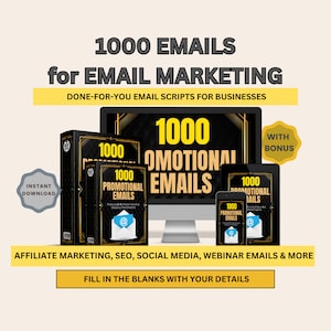 1000 Email Marketing Templates, Promotional Emails for Business, Done For You Email Scripts DFY, Instant Download with Bonus