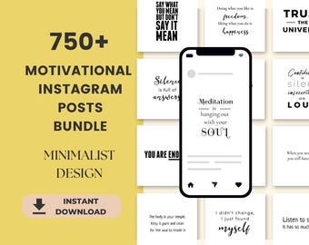 Motivational Posts Minimalist Templates, 750 Aesthetic Instagram Posts Motivation Inspirational Quotes Download, Social Media Posts,