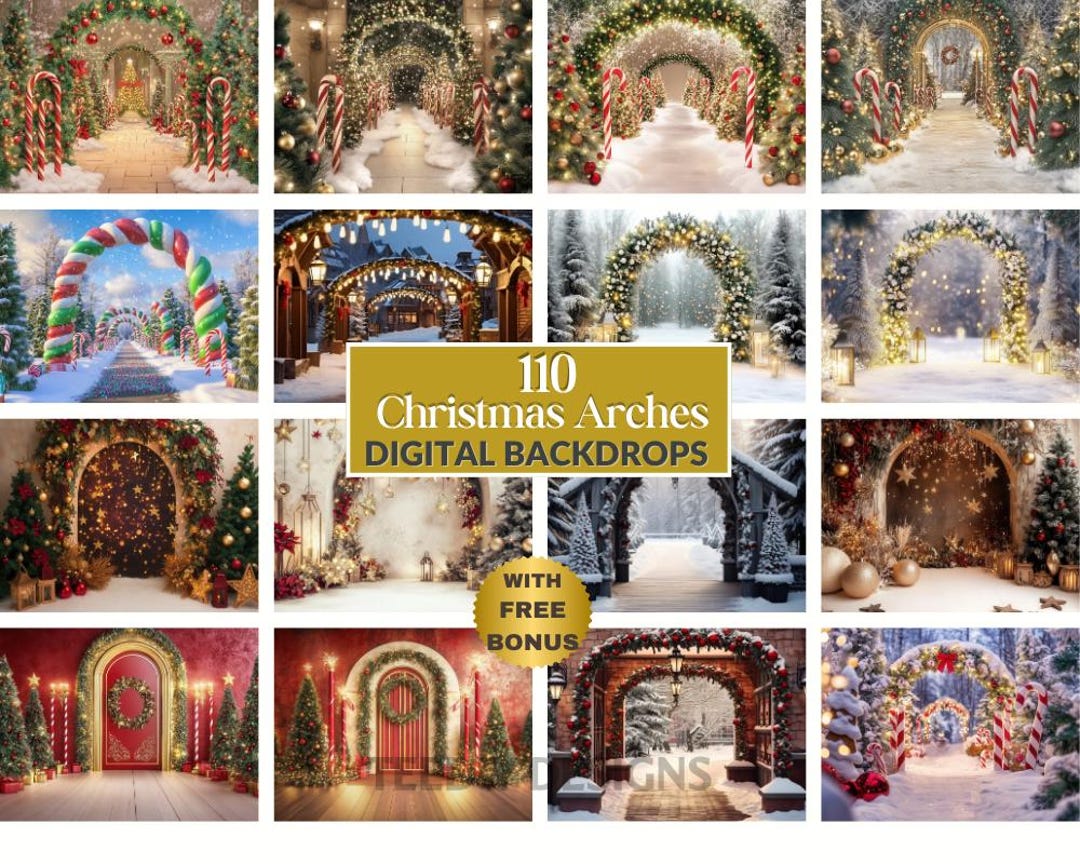 Christmas Arches Backdrops, 110 Festive Digital Backgrounds, Candy Cane ...