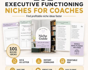 Executive Functioning Coaching Niches Guide: ADHD, Life Coach Resources (A4/US Letter Digital Download)