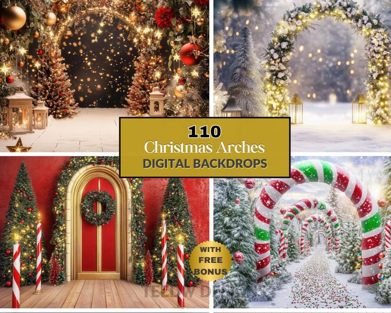 Christmas Arches Backdrops, 110 Festive Digital Backgrounds, Candy Cane ...