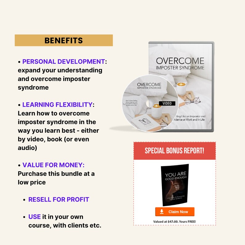 Overcome Imposter Syndrome Video Course & Ebook, MRR, Master Resell Rights, Reseller Kit, Self Help Course, Self Esteem, Mental Health image 5