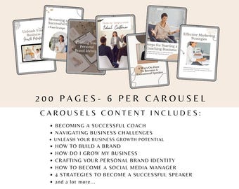 PLR Instagram Coaching Carousel Templates Canva Business Coach Content Editable Social Media Templates, 200, Branding Aesthetic Posts