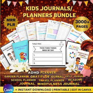 KIDS Planners Bundle MRR PLR Editable Planner Canva Templates Master Resell Rights, Private Label Rights, Done For You Digital Download adhd image 1