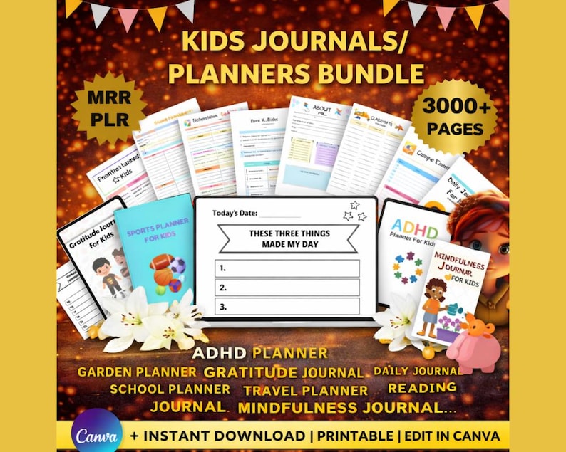KIDS Planners Bundle MRR PLR Editable Planner Canva Templates Master Resell Rights, Private Label Rights, Done For You Digital Download adhd image 1