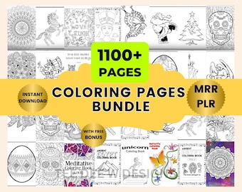 MRR 1100+ kolorowanek dla dzieci i dorosłych, prawa do odsprzedaży, kolorowanki PLR, mandale, kolorowanki łagodzące stres, przewodnik Canva