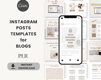 PLR 71 Blog Post Templates, PLR Bundle, Editable in Canva, Neutral Aesthetic Posts, Instagram posts, Download, Social Media Design Pack