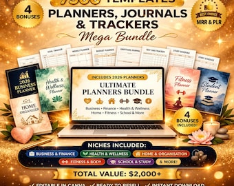 7500+ MRR Planners Bundle PLR Planners Journals Trackers, Master Resell Rights, Canva Templates DFY, 4 Free Bonus Download