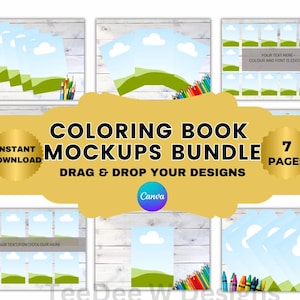 Malseiten Mockups, Malbuch Mockups, 7 Seiten, Etsy Listing Mockup, KDP A+, Canva Templates,