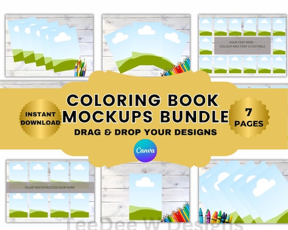 Coloring Pages Mockups, Colouring Book Mockups, 7 pages, Etsy Listing Mockup, KDP A+, Canva Templates,