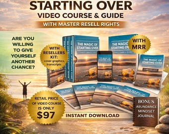 MRR The Magic of Starting Over Video Course & Guide Book Bundle, Master Resell Rights, Life Coach Resources, Mindset Coach, self-esteem