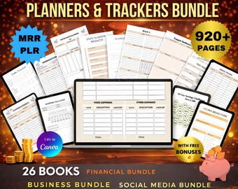 Finance Planner Bundle MRR Business Planners PLR BudgetTrackers Master Resell Rights, Editable in Canva Templates, Download