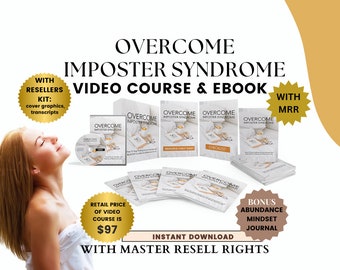 May include: A digital product bundle for overcoming imposter syndrome, featuring a video course, ebook, and bonus abundance mindset journal. The product is available for instant download with master resell rights. The retail price is $97.