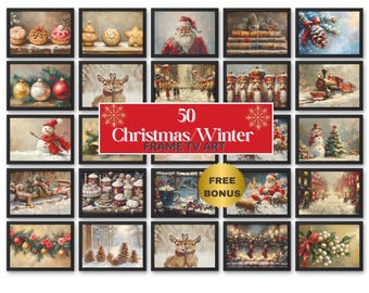 50 Christmas Frame TV Art Bundle, Vintage Winter Art, Santa Design, Samsung Frame, Download Bonus