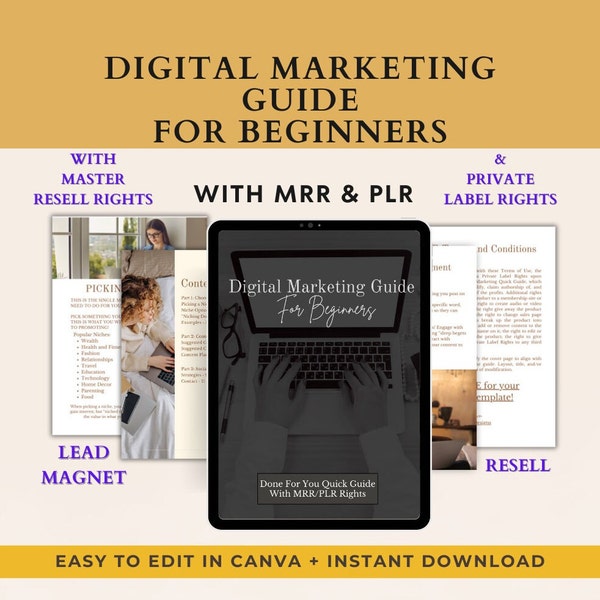 Digital Marketing Guide for Beginners PLR MRR Private Label Rights, Master Resell Rights, DFY ebook, Social Media Content, Lead Magnet