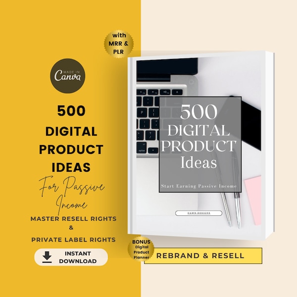 500 Digital Products Ideas, Master Resell Rights, PLR MRR, Private Label Rights, Passive Income, Lead Magnet, dfy Done For You