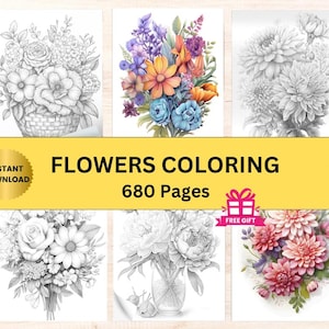680 Flowers Coloring Pages Bundle for Adults Floral Coloring Books Relaxing Colouring Pages Art Activites Bonuses #1