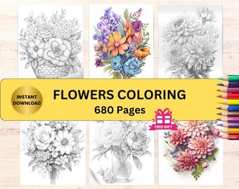 Lot de 680 fleurs pour adultes : coloriages floraux, coloriages relaxants, activités artistiques, bonus n° 1