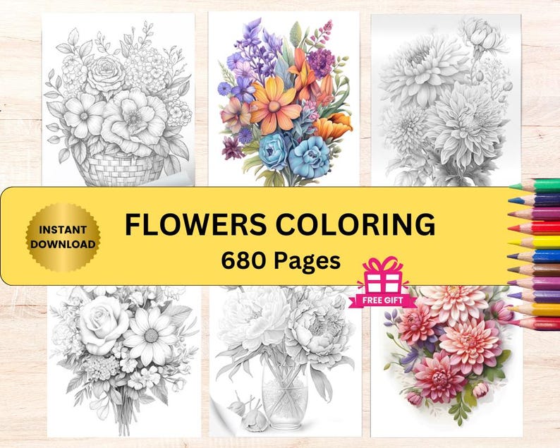 680 Flowers Coloring Pages Bundle for Adults Floral Coloring Books ...