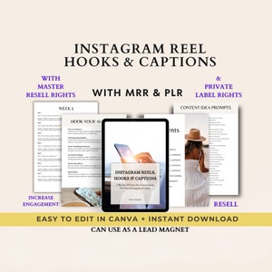 Instagram Reel Hooks and Captions, PLR, Lead Magnet, Digital Marketing, Master Resell Rights, Done For You dfy, Instagram Captions, MRR