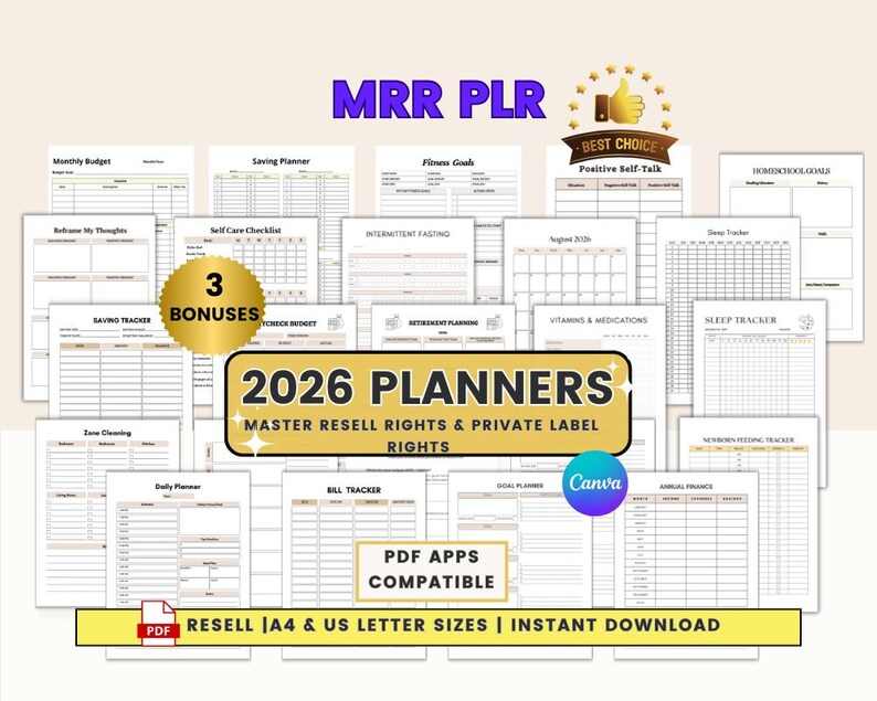 MRR 2026 Planners Bundle PLR Editable Planner Canva Templates Master ...
