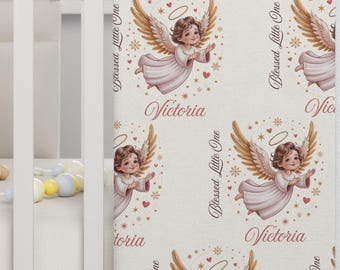 Coperta personalizzata per neonati con angelo, regalo per neonati