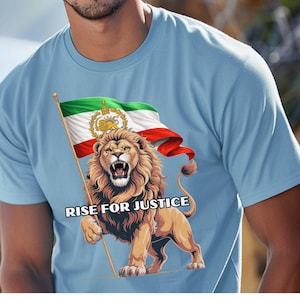 Lion of Persia T-Shirt: Free Iran Rise for Justice Statement Apparel