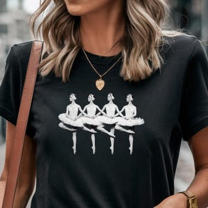 Minimalistisk Svansjön-balettskjorta, fyra ballerinor-tröja, dansälskare-tröja