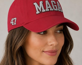Embroidered MAGA Dad Hat, Trump 45 & 47, Political Cap