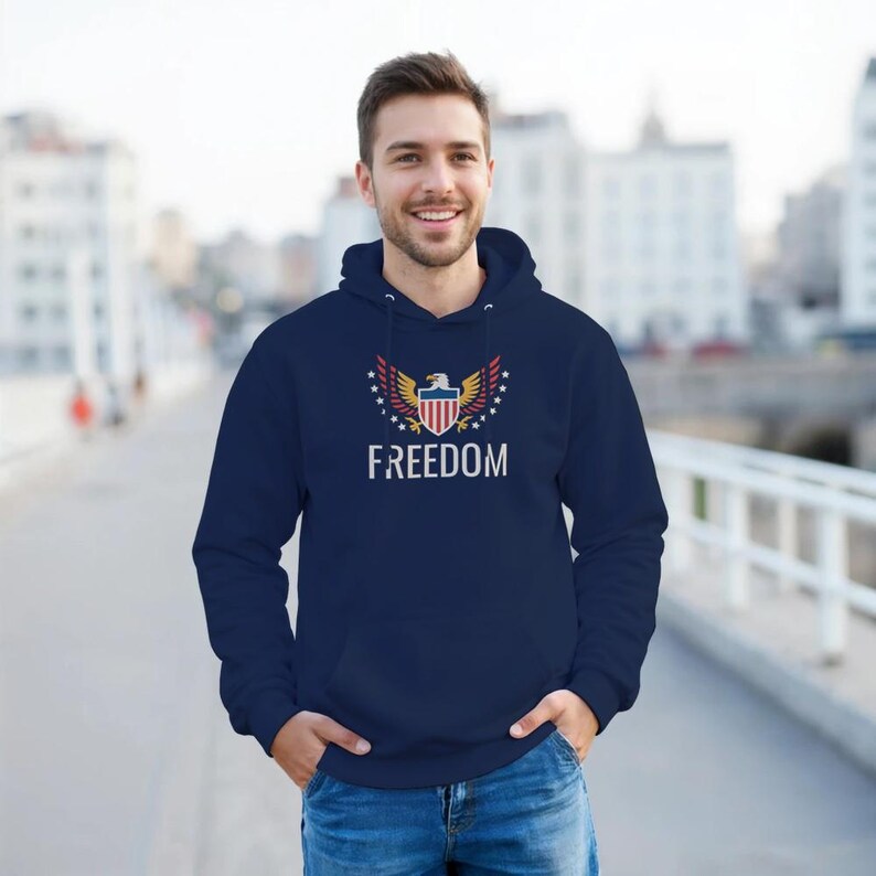 Freedom Eagle Graphic Tee | Patriotic American Values Shirt | USA Pride Unisex T-Shirt Classic Unisex Pullover Hoodie | Gildan® 18500 - Navy