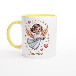 Taza de ángel personalizada con nombre Ceramic Yellow