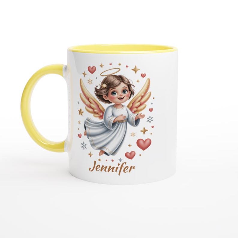 Taza de ángel personalizada con nombre Ceramic Yellow