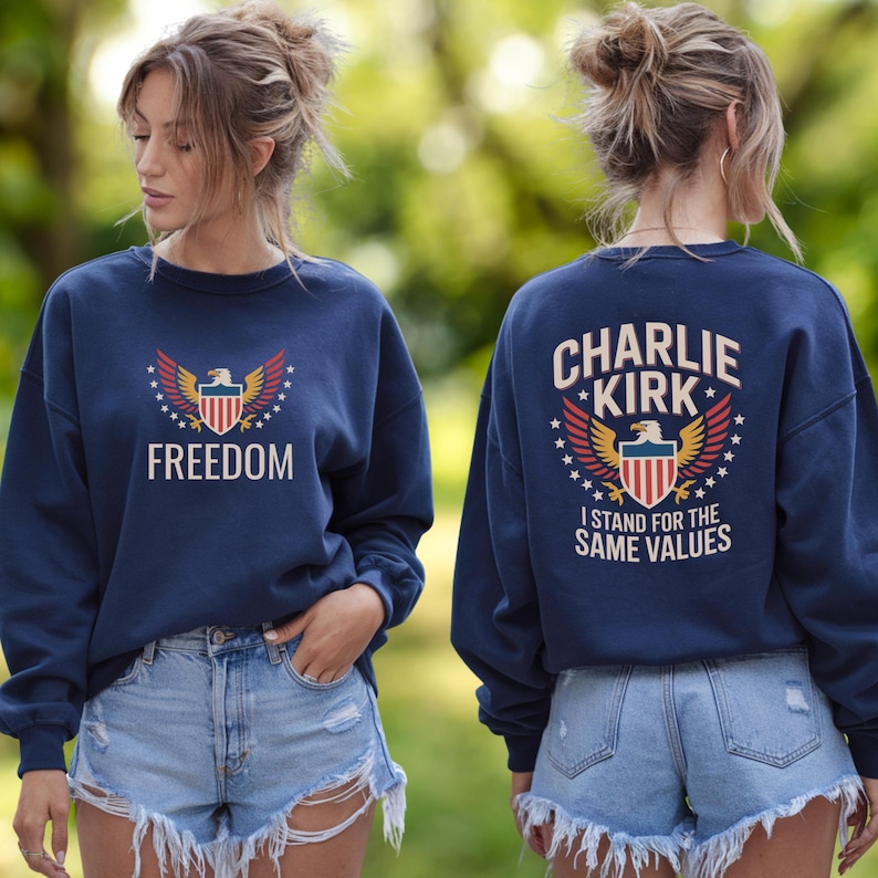 Freedom Eagle Graphic Tee | Patriotic American Values Shirt | USA Pride Unisex T-Shirt Classic Unisex Crewneck Sweatshirt | Gildan® 18000 - Navy