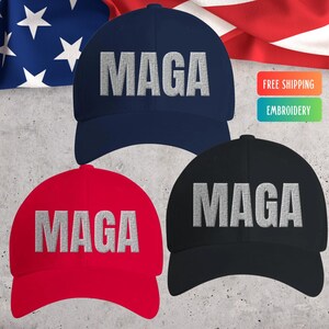 MAGA Hat Trump 2024 MAGA Cap Bestickte taillierte Baseballkappe Große Stickerei Trump 47 Präsident Flexfit Trump Hut Herren Dad Hut Flex Fit