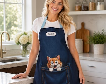 Personalized Cat Apron: Funny Cartoon Cat Lover Gift